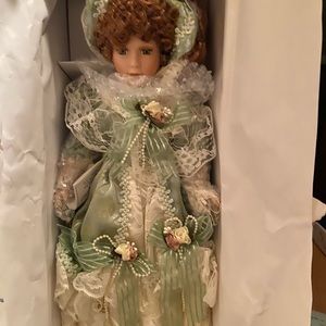 NIB Porcelain Doll certificate Bianca with stand
